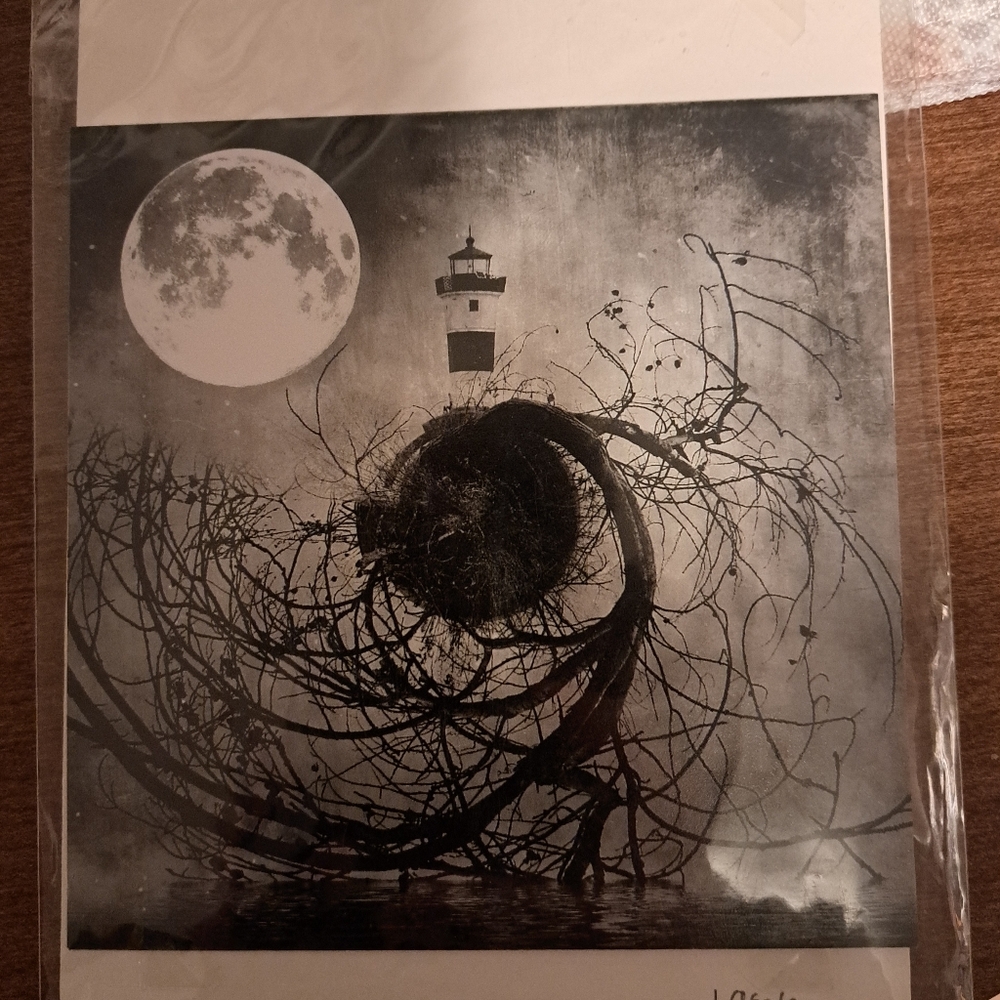 Mystical Black and White Lighthouse Art Print, 5x5
